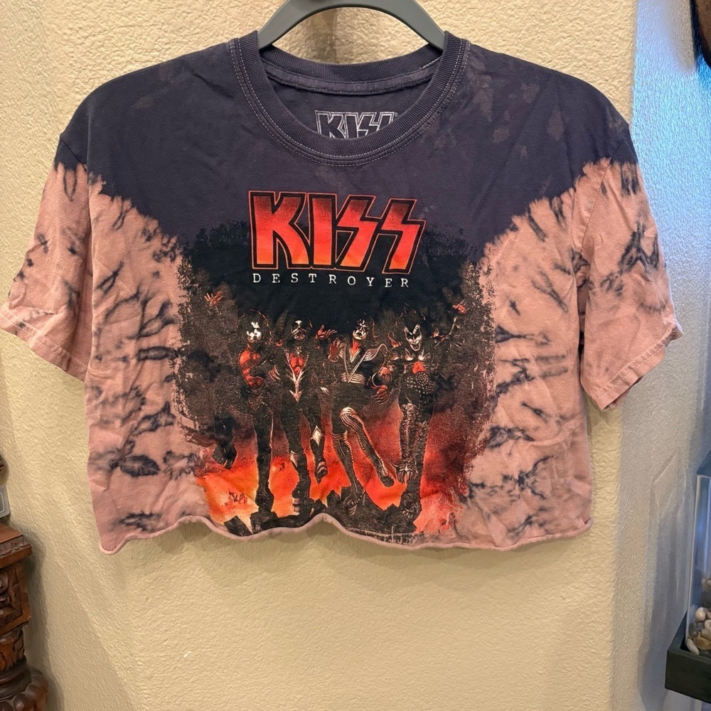 KISS Tie-Dye Multicolor Graphic Cropped Tee Size Medium